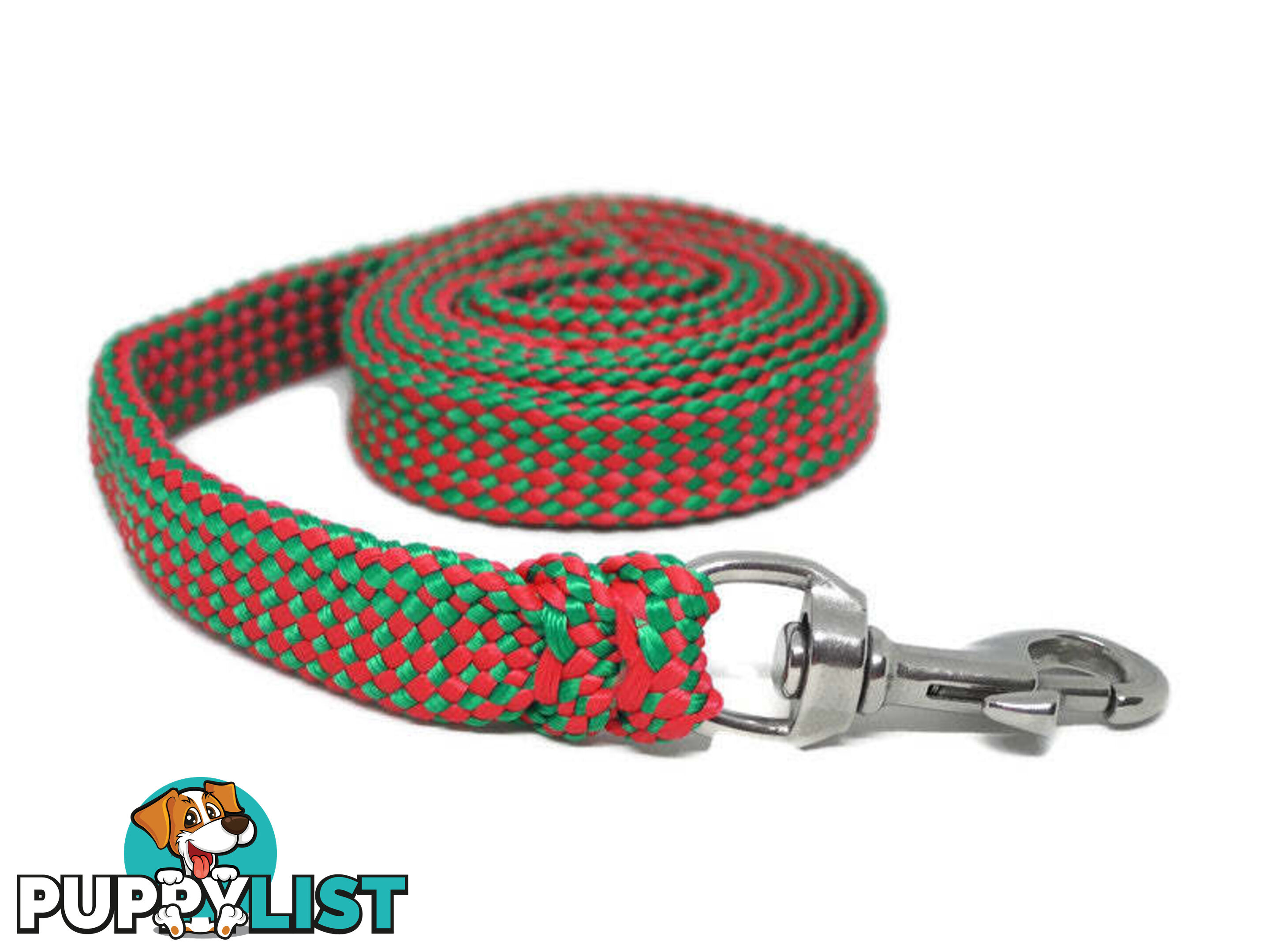 1.8m to 10m Long Dog Lead No Stitching Tough Yarnix 20mm Wide - YNXLD2010SSREDGRN