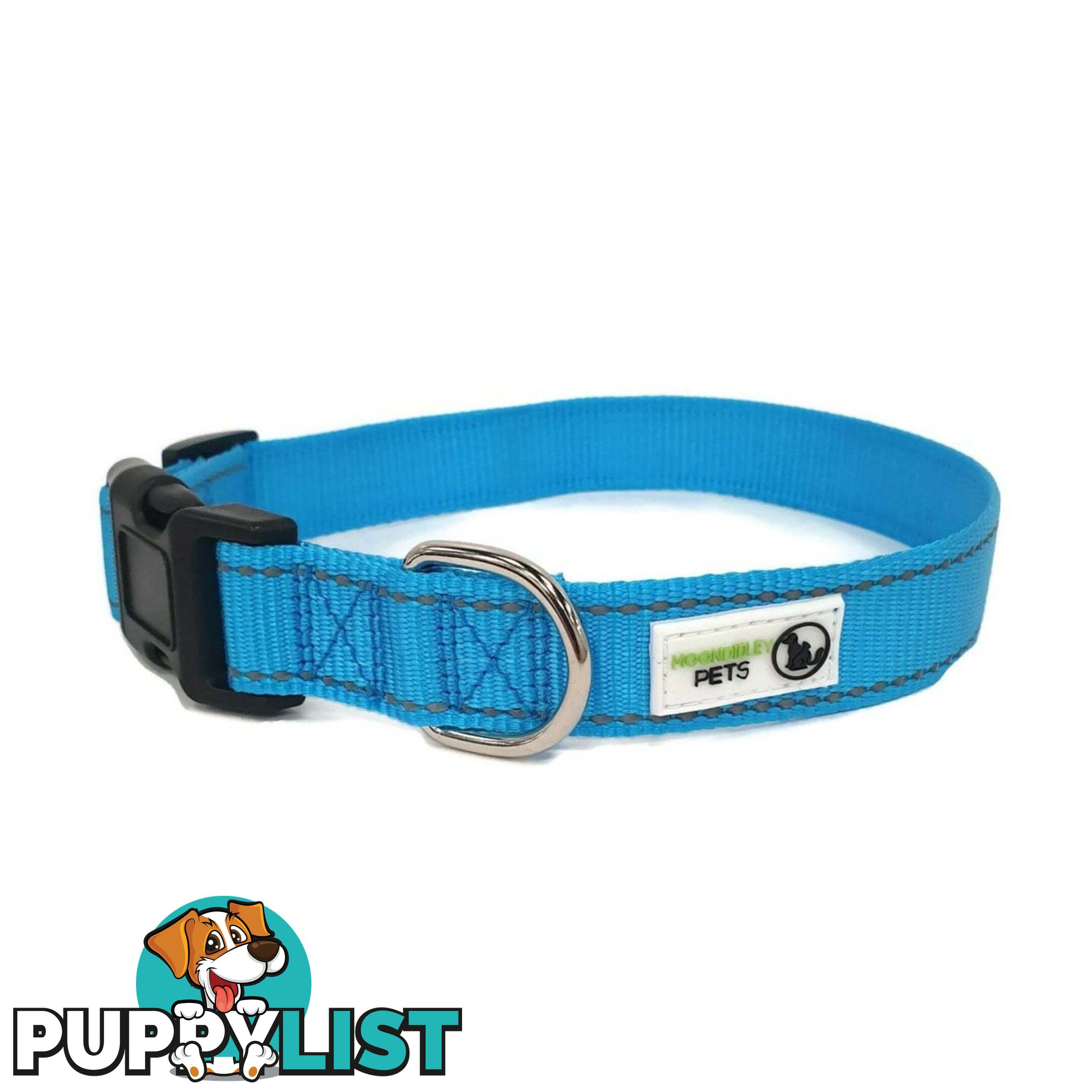 Nylon w/Reflective Stitching Dog Collar - Moondidley Pets - MDPCOLREFMBLK