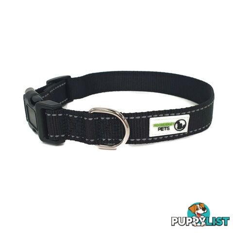 Nylon w/Reflective Stitching Dog Collar - Moondidley Pets - MDPCOLREFMBLK