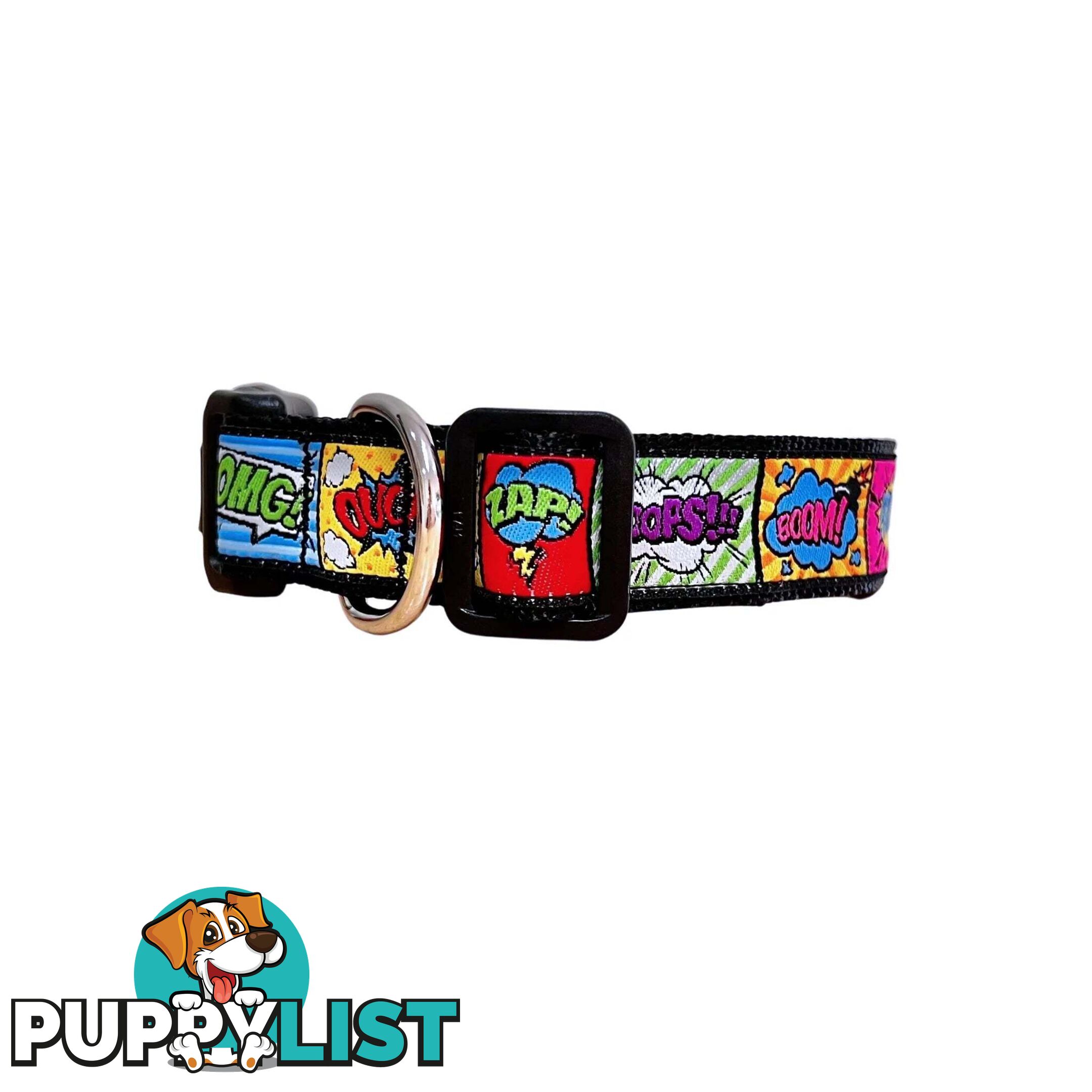 Comic Mania Dog Collar / XS - L - Hand Made by The Bark Side - TBSCOMSMLPNK