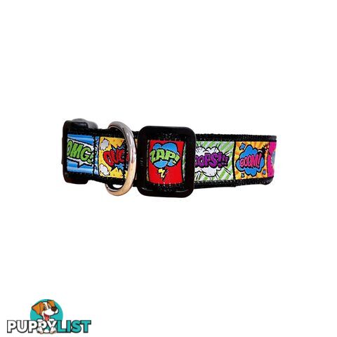 Comic Mania Dog Collar / XS - L - Hand Made by The Bark Side - TBSCOMSMLPNK