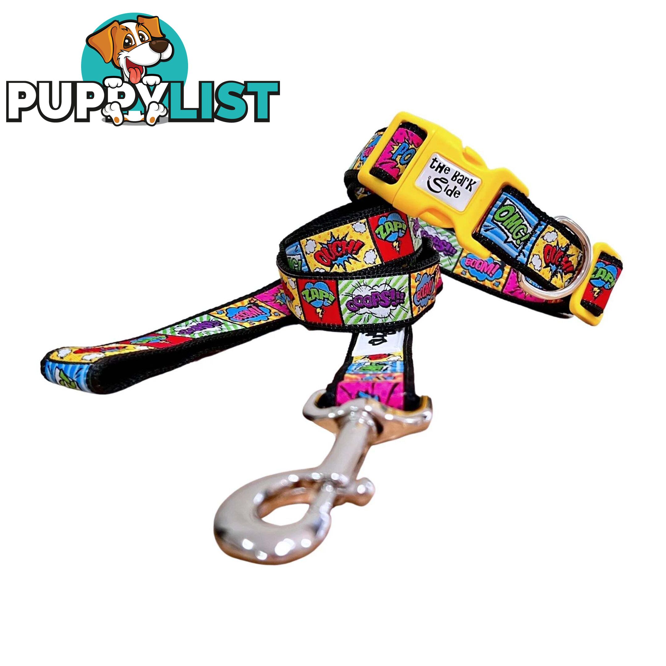 Comic Mania Dog Collar / XS - L - Hand Made by The Bark Side - TBSCOMSMLPNK