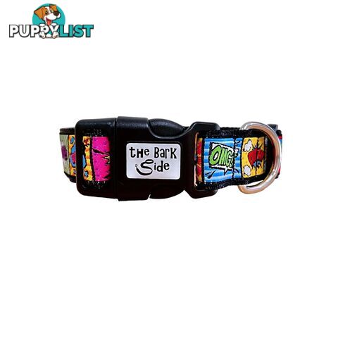 Comic Mania Dog Collar / XS - L - Hand Made by The Bark Side - TBSCOMSMLPNK