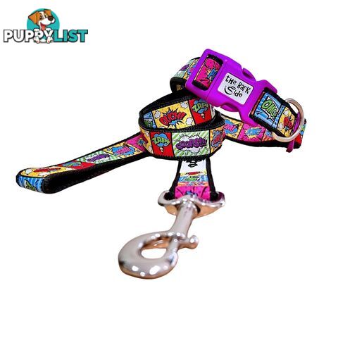 Comic Mania Dog Collar / XS - L - Hand Made by The Bark Side - TBSCOMSMLPNK