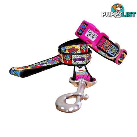 Comic Mania Dog Collar / XS - L - Hand Made by The Bark Side - TBSCOMSMLPNK