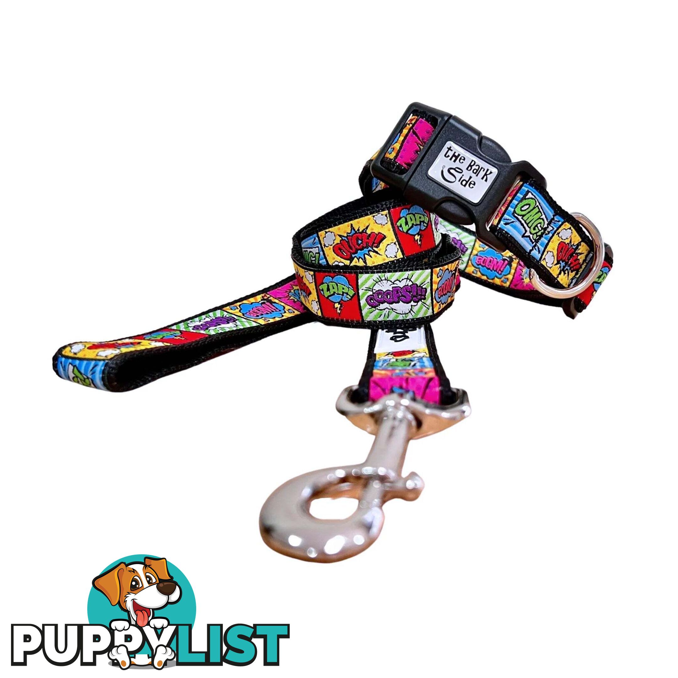 Comic Mania Dog Collar / XS - L - Hand Made by The Bark Side - TBSCOMSMLPNK