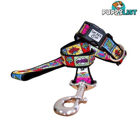 Comic Mania Dog Collar / XS - L - Hand Made by The Bark Side - TBSCOMSMLPNK