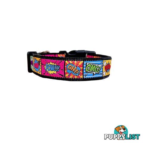 Comic Mania Dog Collar / XS - L - Hand Made by The Bark Side - TBSCOMSMLPNK
