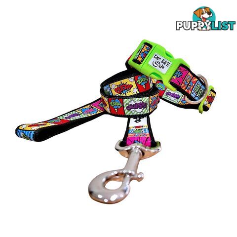 Comic Mania Dog Collar / XS - L - Hand Made by The Bark Side - TBSCOMSMLPNK