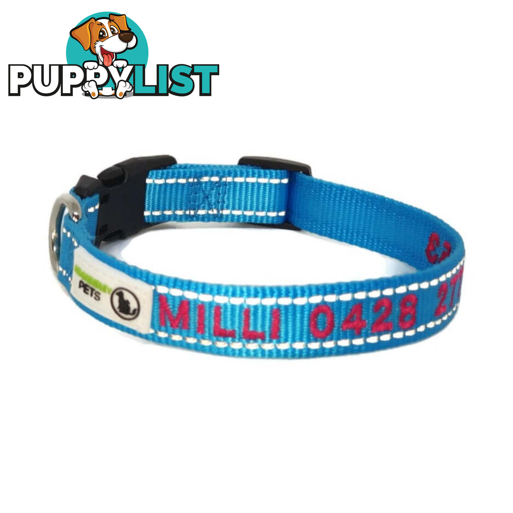 Doggie ID Collar Nylon w/Reflective Stitching Embroidered Personalised Custom. - GC-DIC-031-XS-PUR
