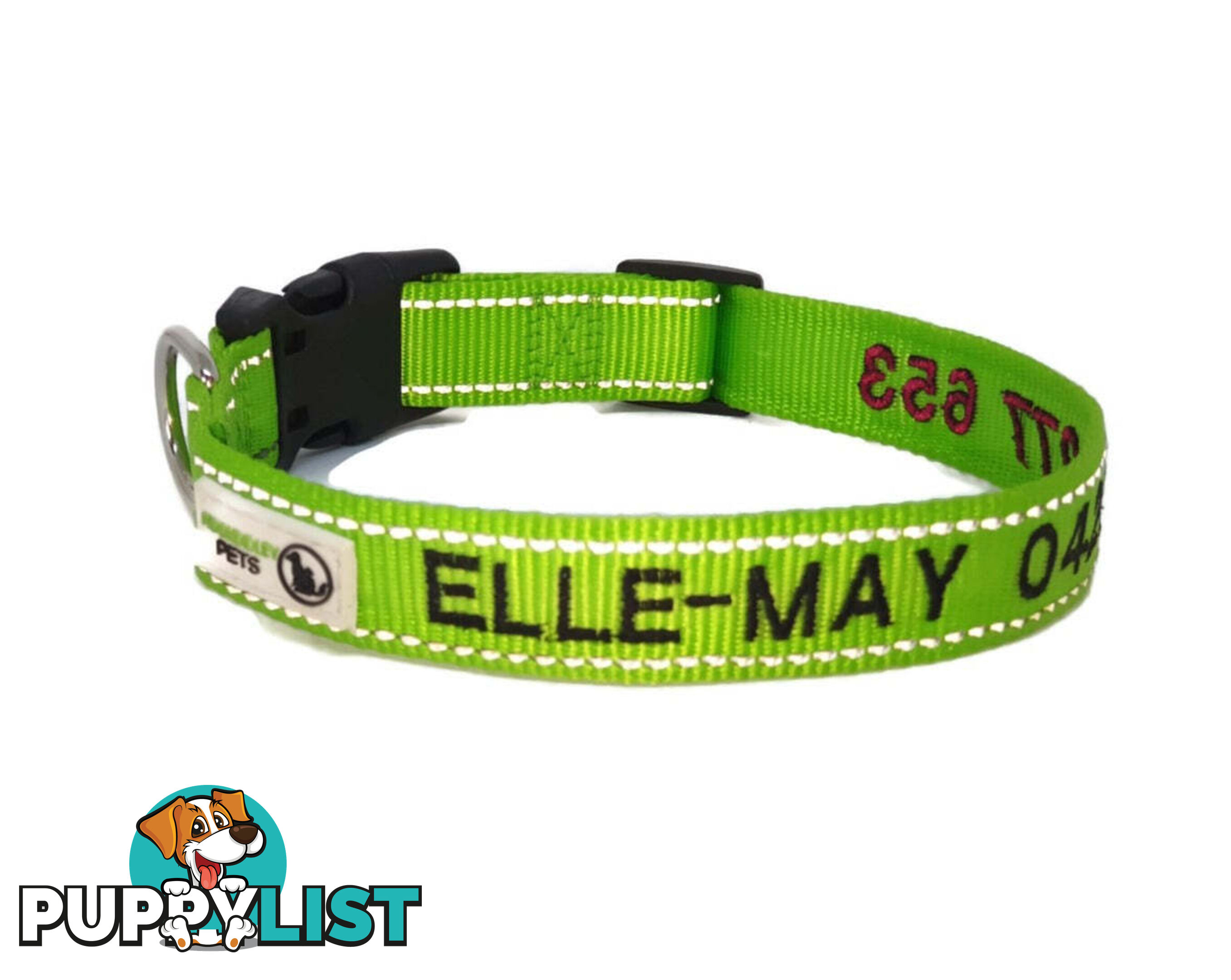 Doggie ID Collar Nylon w/Reflective Stitching Embroidered Personalised Custom. - GC-DIC-031-XS-PUR