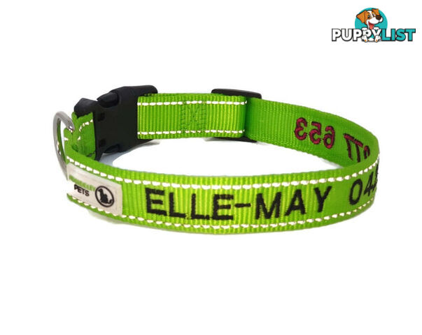 Doggie ID Collar Nylon w/Reflective Stitching Embroidered Personalised Custom. - GC-DIC-031-XS-PUR