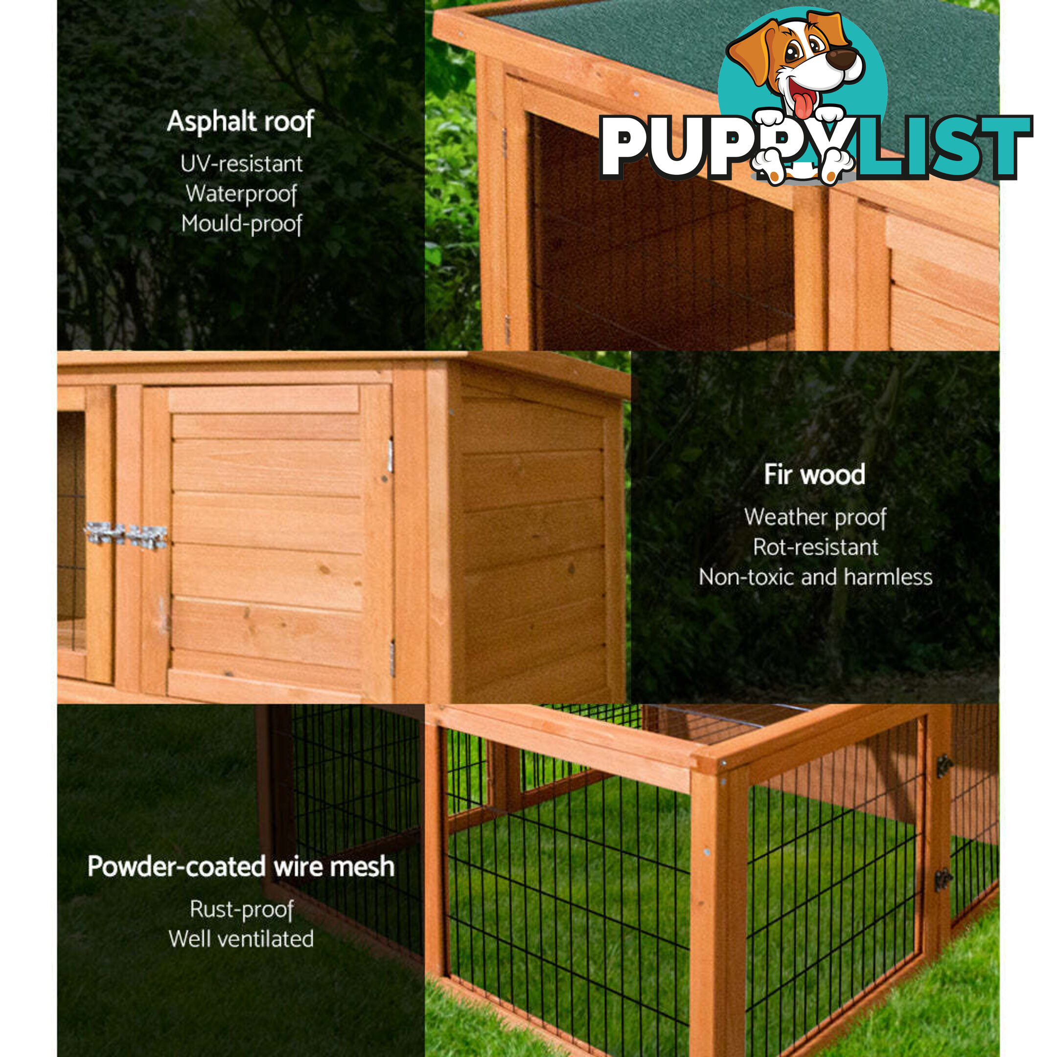 i.Pet Chicken Coop 96cm x 96cm x 100cm Rabbit Hutch Large Run Wooden Cage Outdoor House - PET-GT-WOOD-R8002-S