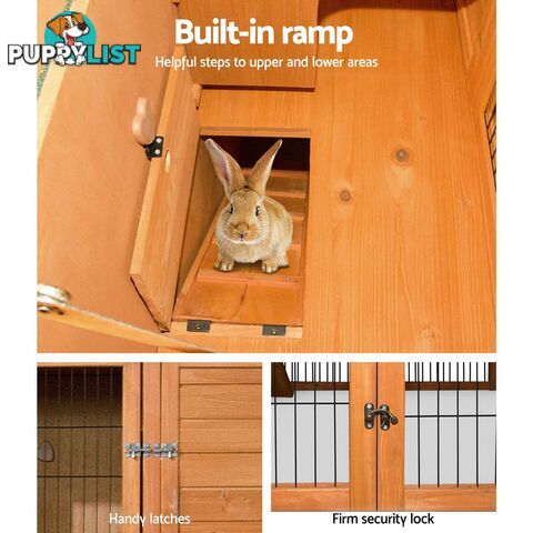 i.Pet Chicken Coop 96cm x 96cm x 100cm Rabbit Hutch Large Run Wooden Cage Outdoor House - PET-GT-WOOD-R8002-S