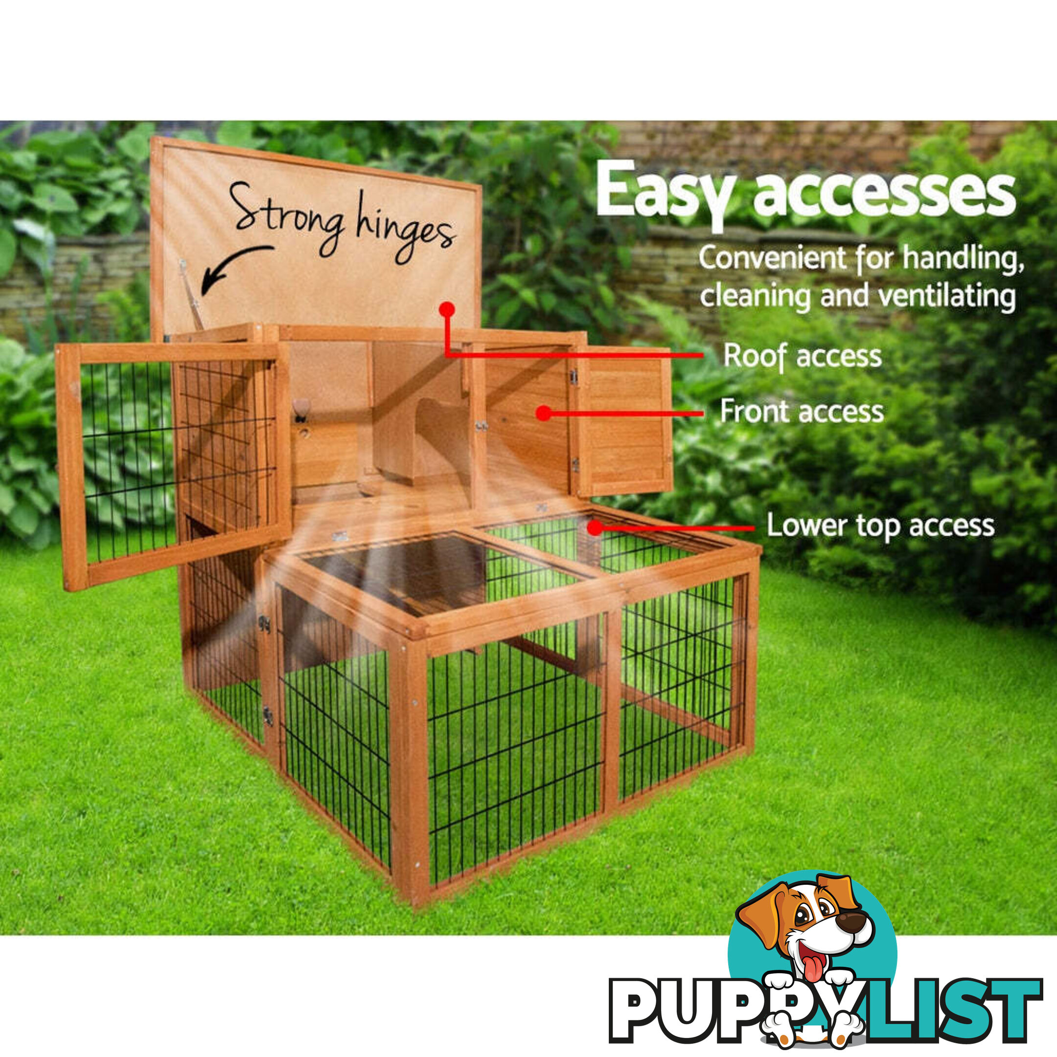 i.Pet Chicken Coop 96cm x 96cm x 100cm Rabbit Hutch Large Run Wooden Cage Outdoor House - PET-GT-WOOD-R8002-S