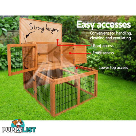 i.Pet Chicken Coop 96cm x 96cm x 100cm Rabbit Hutch Large Run Wooden Cage Outdoor House - PET-GT-WOOD-R8002-S
