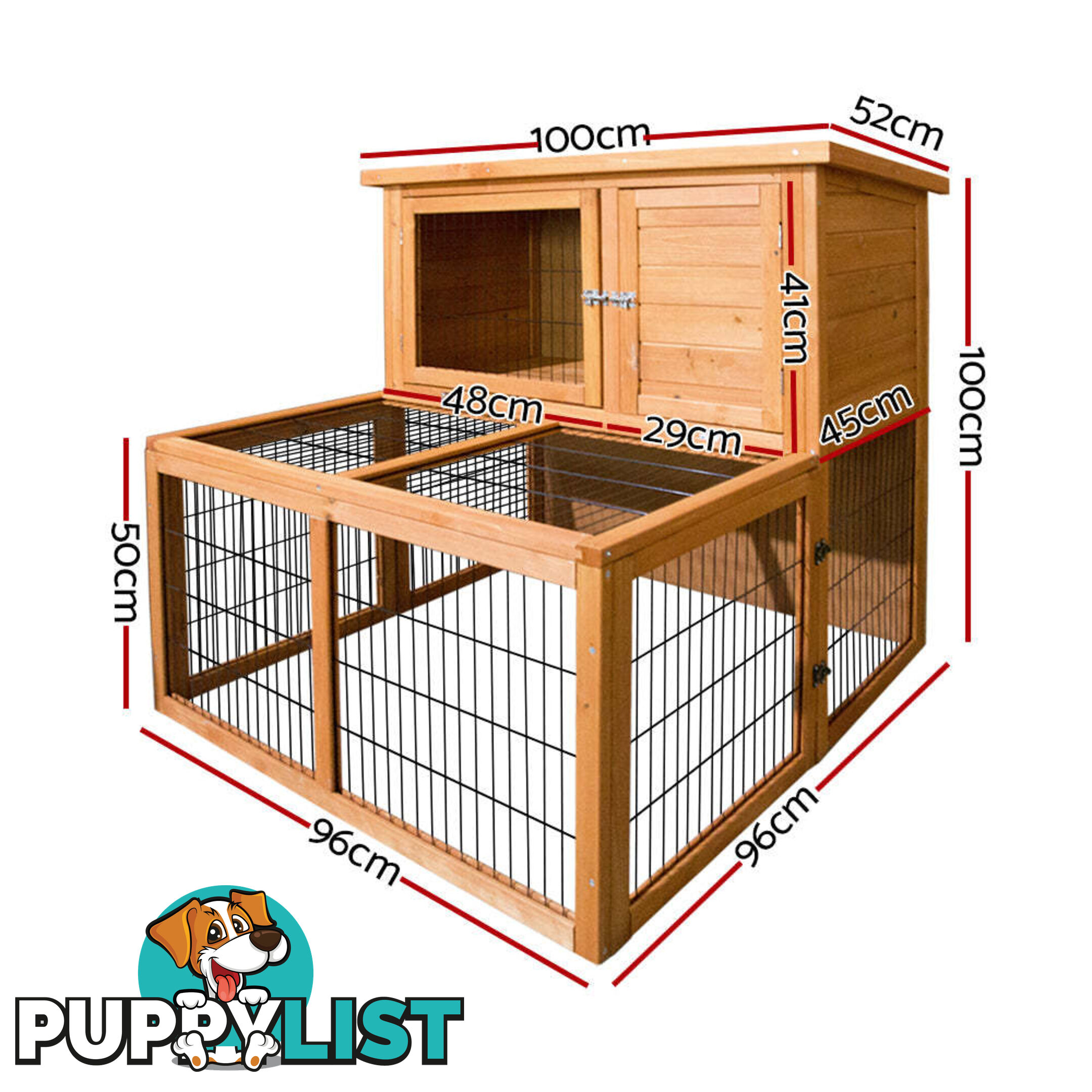 i.Pet Chicken Coop 96cm x 96cm x 100cm Rabbit Hutch Large Run Wooden Cage Outdoor House - PET-GT-WOOD-R8002-S