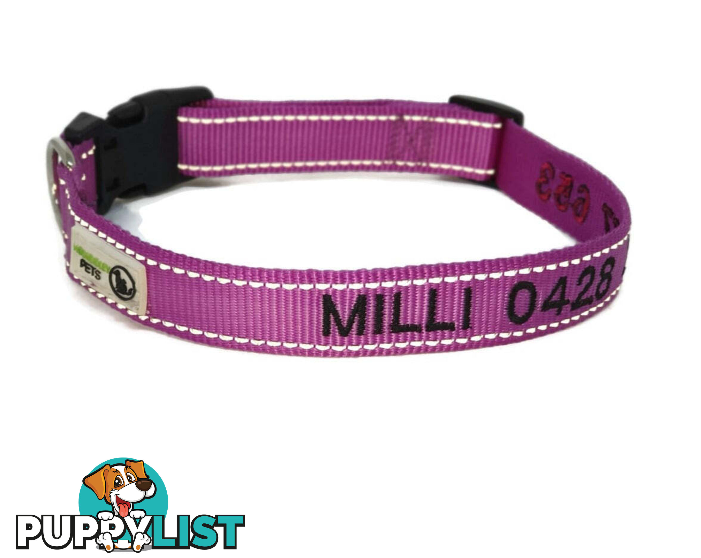 Doggie ID Collar Nylon w/Reflective Stitching Embroidered Personalised Custom. - GC-DIC-031-S-TUR