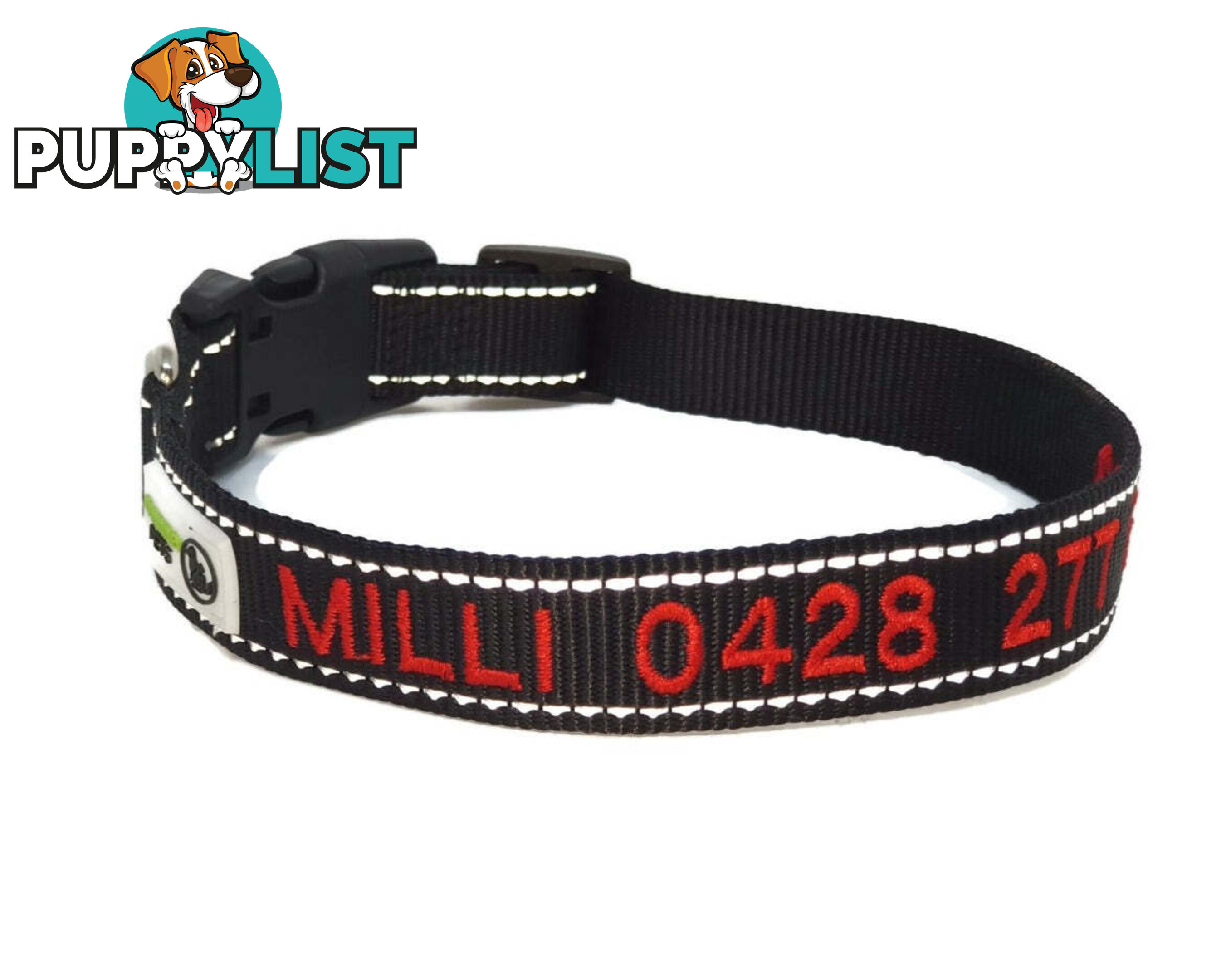 Doggie ID Collar Nylon w/Reflective Stitching Embroidered Personalised Custom. - GC-DIC-031-S-TUR