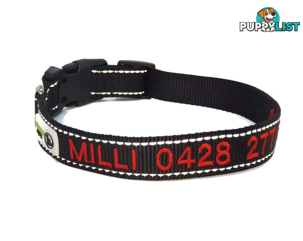 Doggie ID Collar Nylon w/Reflective Stitching Embroidered Personalised Custom. - GC-DIC-031-S-TUR