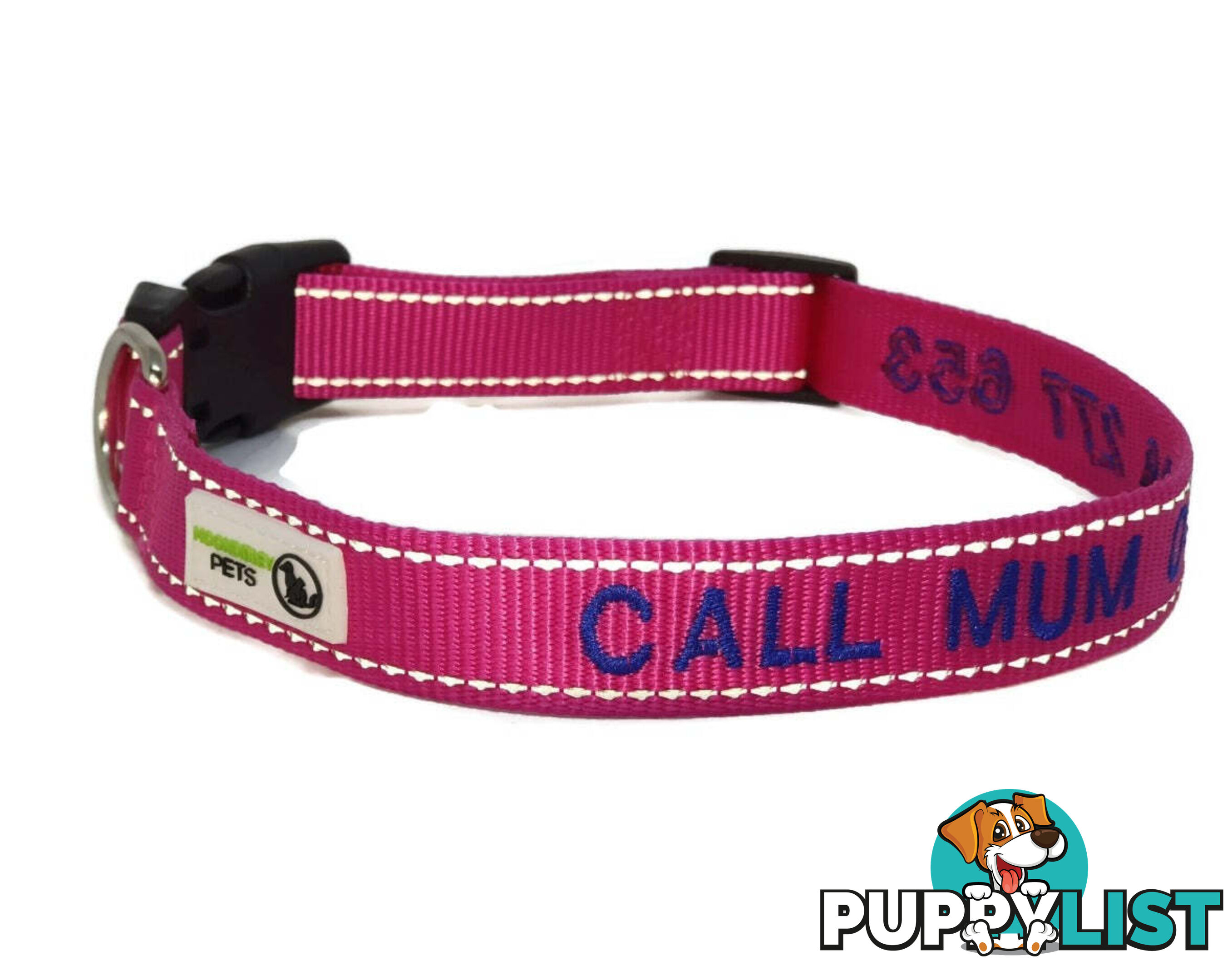 Doggie ID Collar Nylon w/Reflective Stitching Embroidered Personalised Custom. - GC-DIC-031-S-TUR