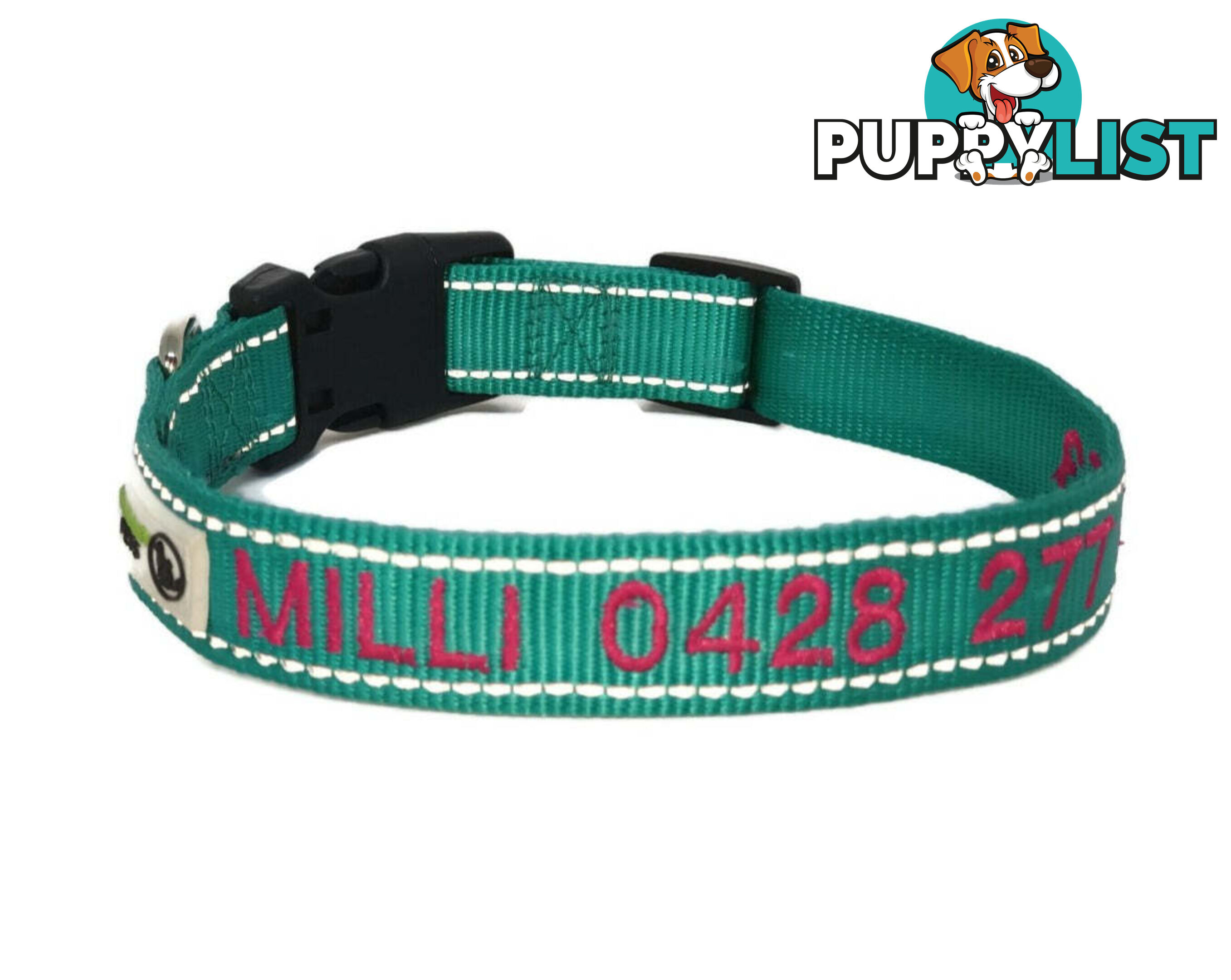 Doggie ID Collar Nylon w/Reflective Stitching Embroidered Personalised Custom. - GC-DIC-031-S-TUR