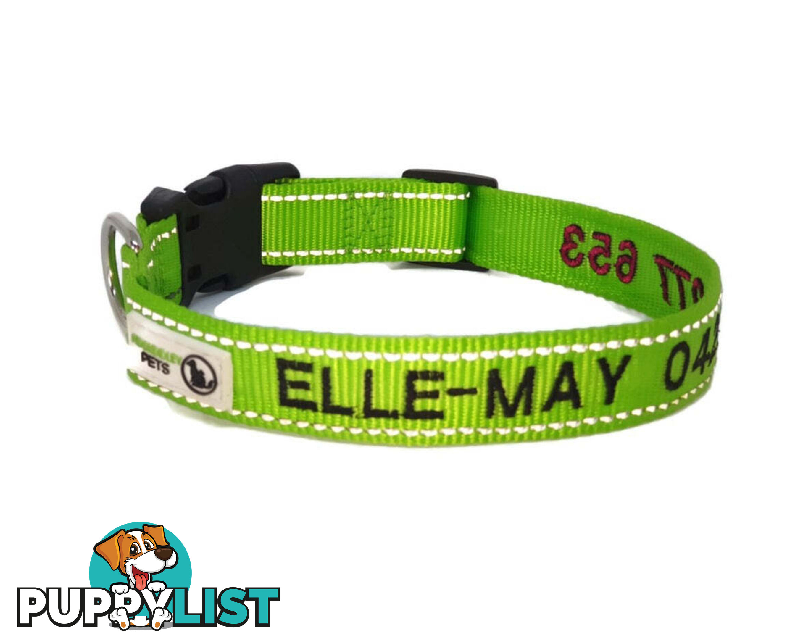 Doggie ID Collar Nylon w/Reflective Stitching Embroidered Personalised Custom. - GC-DIC-031-S-TUR