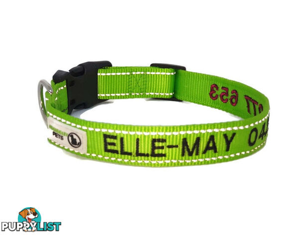 Doggie ID Collar Nylon w/Reflective Stitching Embroidered Personalised Custom. - GC-DIC-031-S-TUR