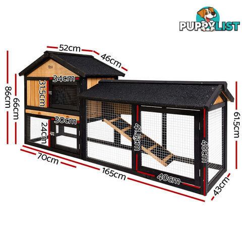 i.Pet Chicken Coop Rabbit Hutch 165cm x 43cm x 86cm Extra Large Run House Cage Wooden Outdoor - PET-GT-R036L-180
