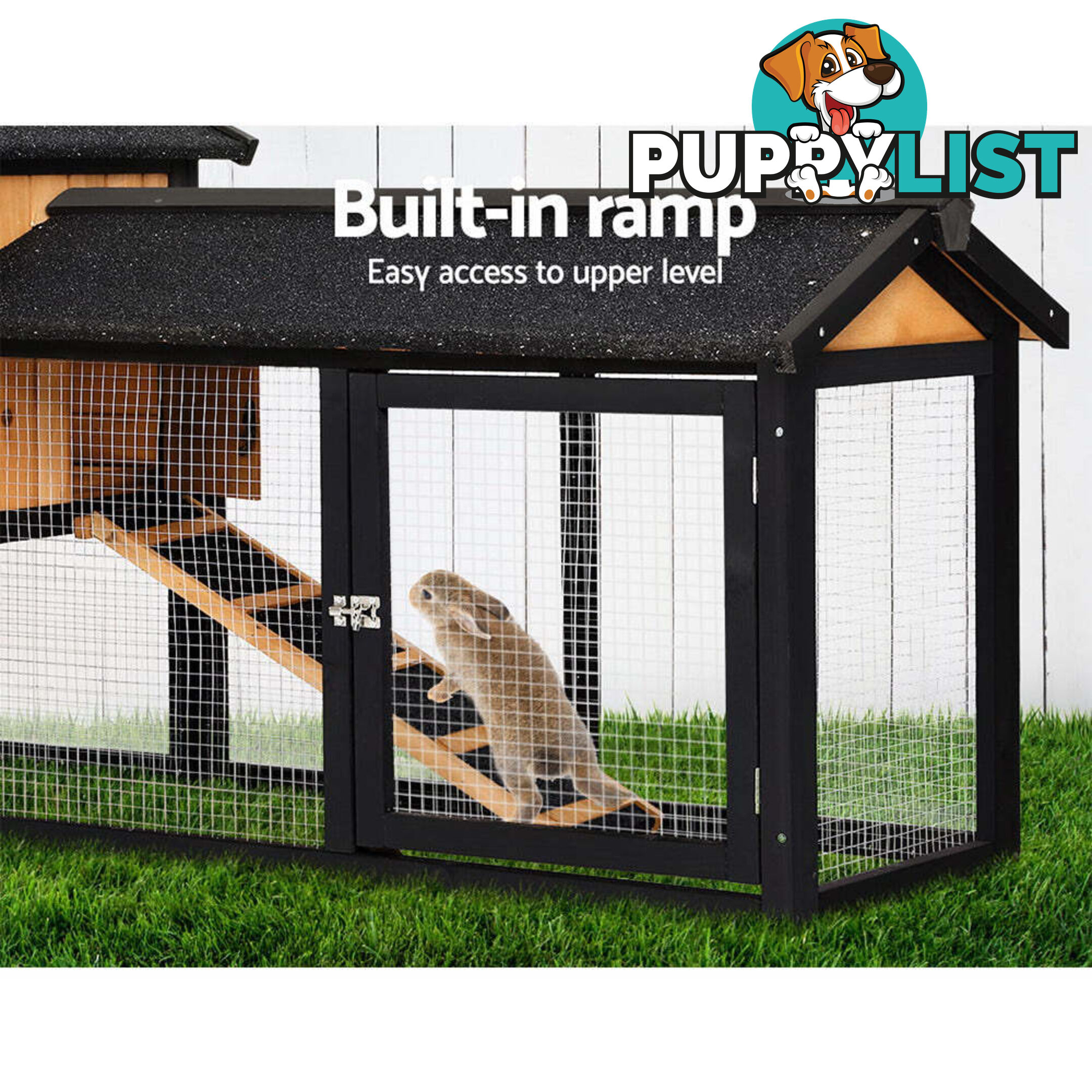 i.Pet Chicken Coop Rabbit Hutch 165cm x 43cm x 86cm Extra Large Run House Cage Wooden Outdoor - PET-GT-R036L-180