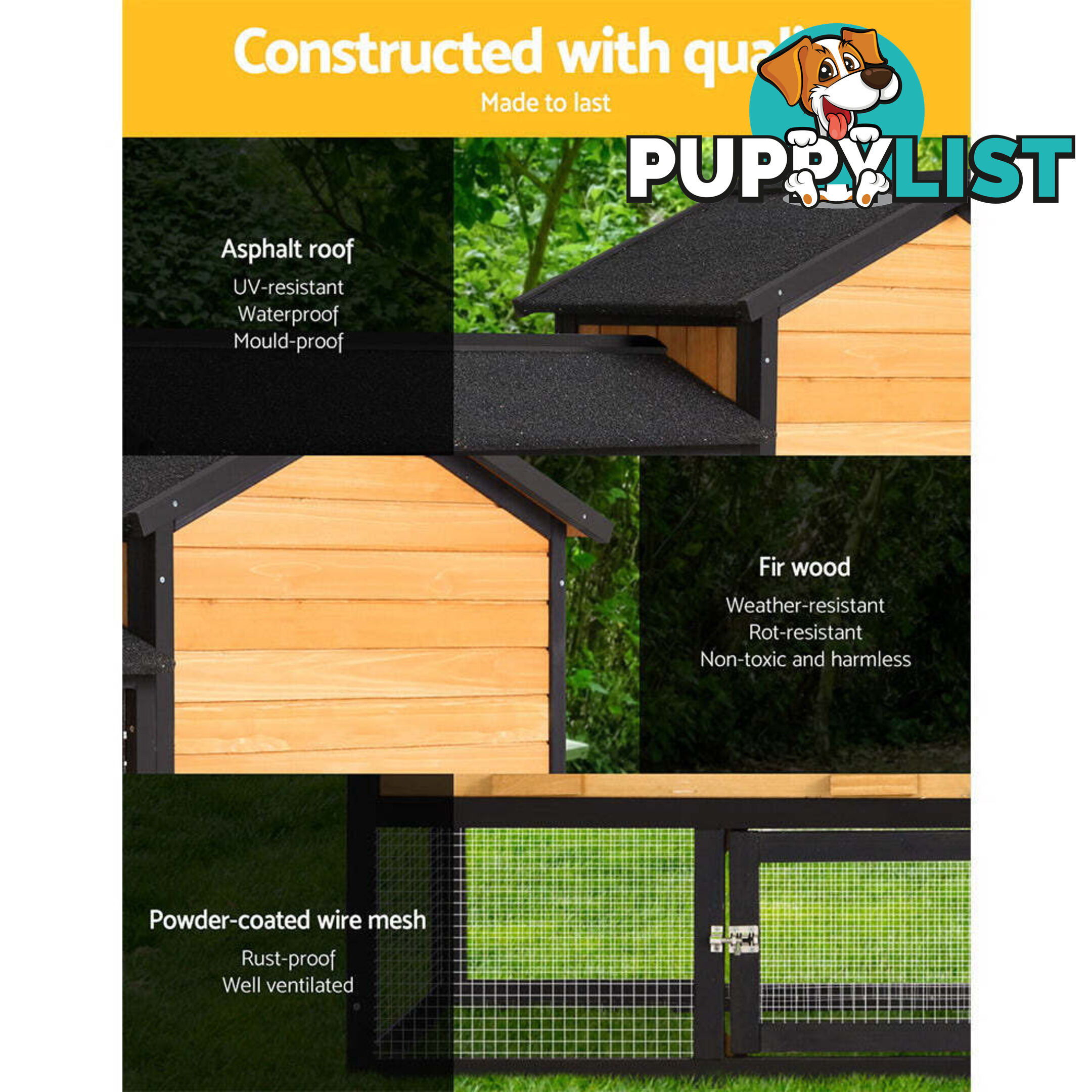 i.Pet Chicken Coop Rabbit Hutch 165cm x 43cm x 86cm Extra Large Run House Cage Wooden Outdoor - PET-GT-R036L-180