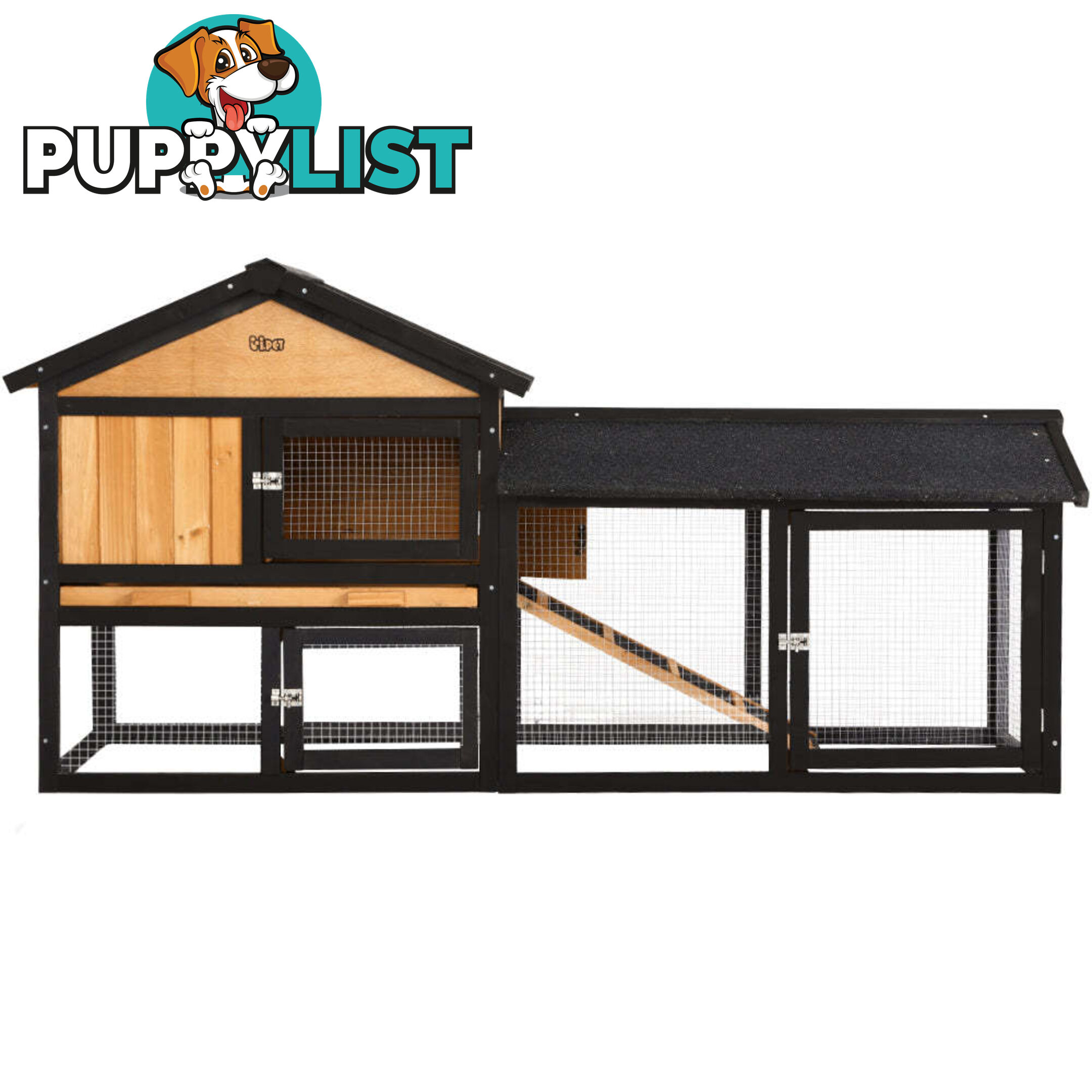 i.Pet Chicken Coop Rabbit Hutch 165cm x 43cm x 86cm Extra Large Run House Cage Wooden Outdoor - PET-GT-R036L-180
