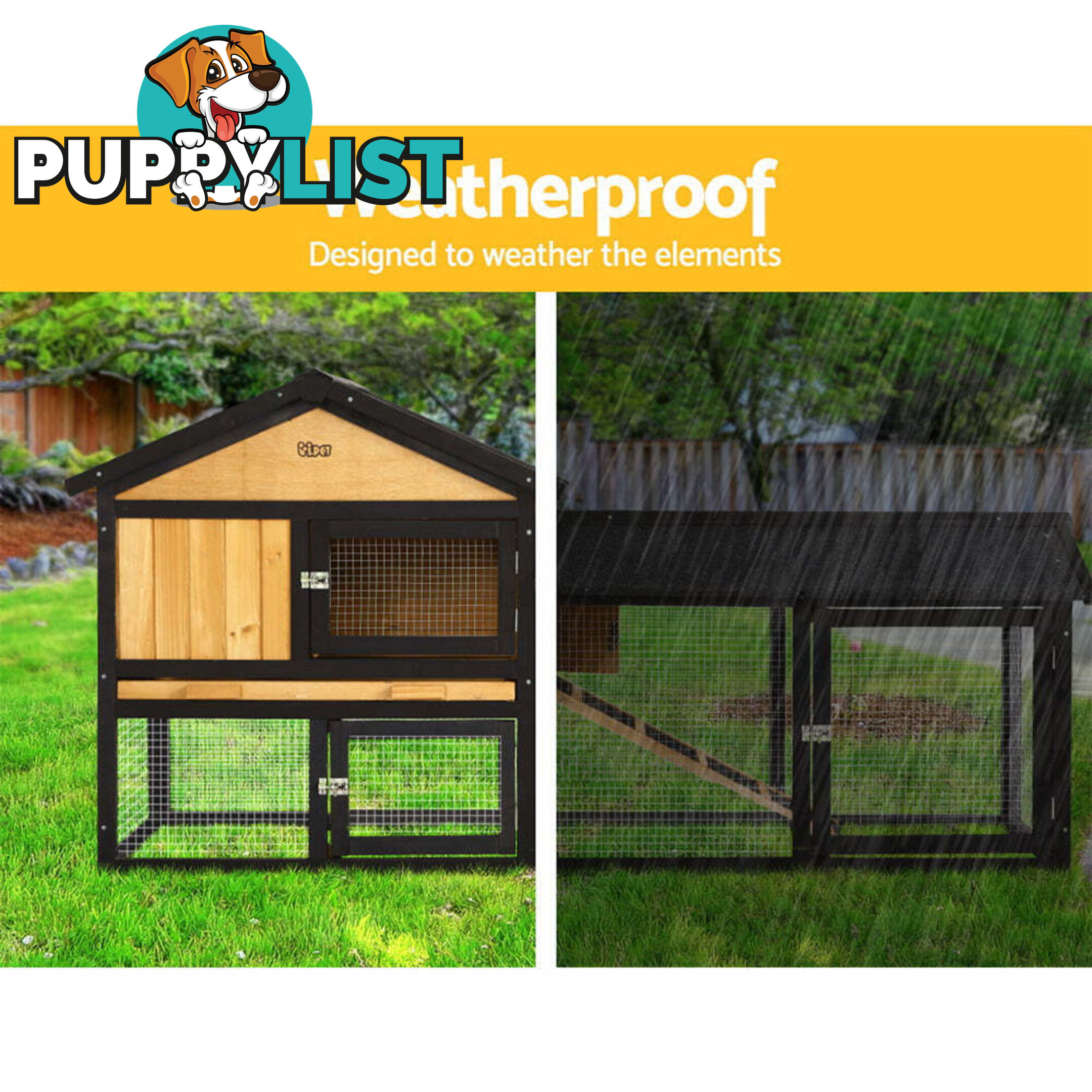 i.Pet Chicken Coop Rabbit Hutch 165cm x 43cm x 86cm Extra Large Run House Cage Wooden Outdoor - PET-GT-R036L-180