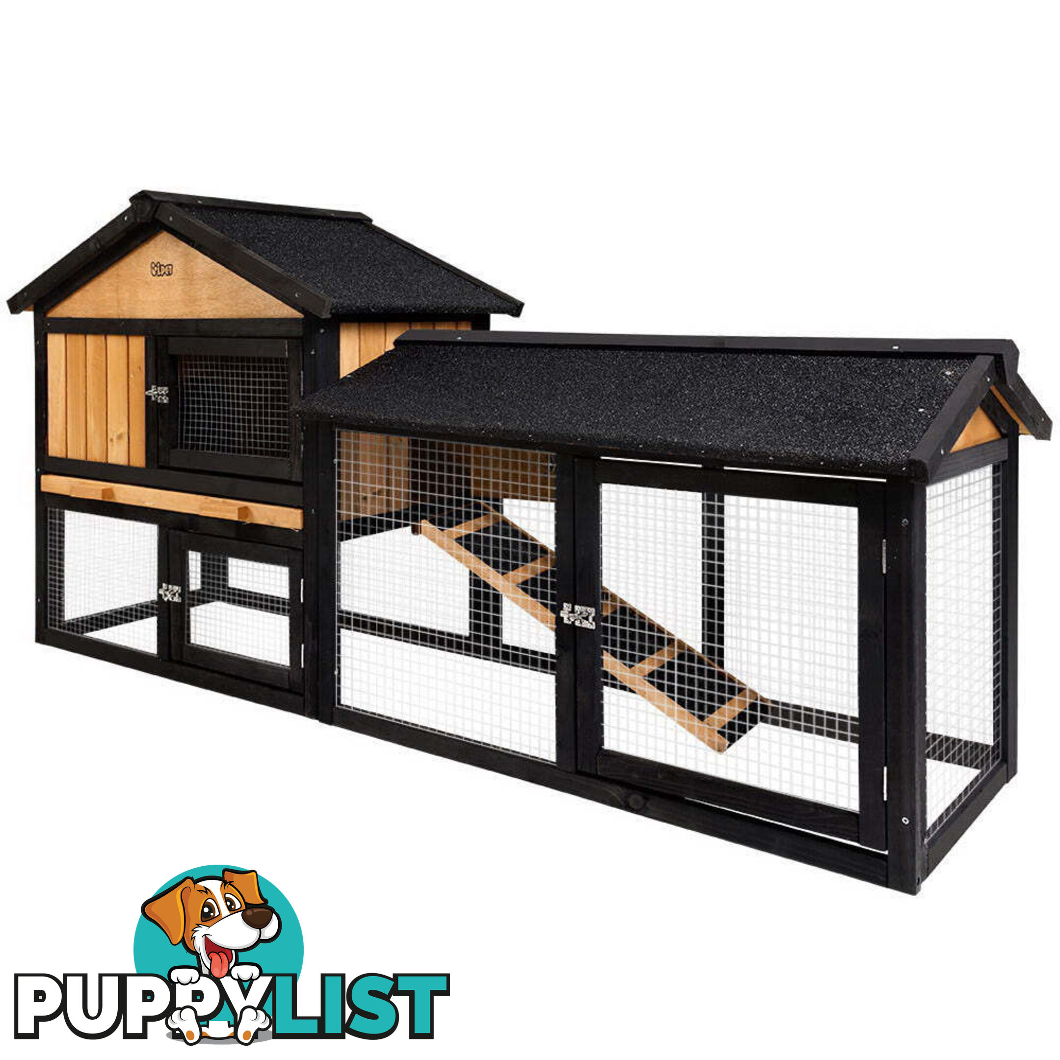 i.Pet Chicken Coop Rabbit Hutch 165cm x 43cm x 86cm Extra Large Run House Cage Wooden Outdoor - PET-GT-R036L-180