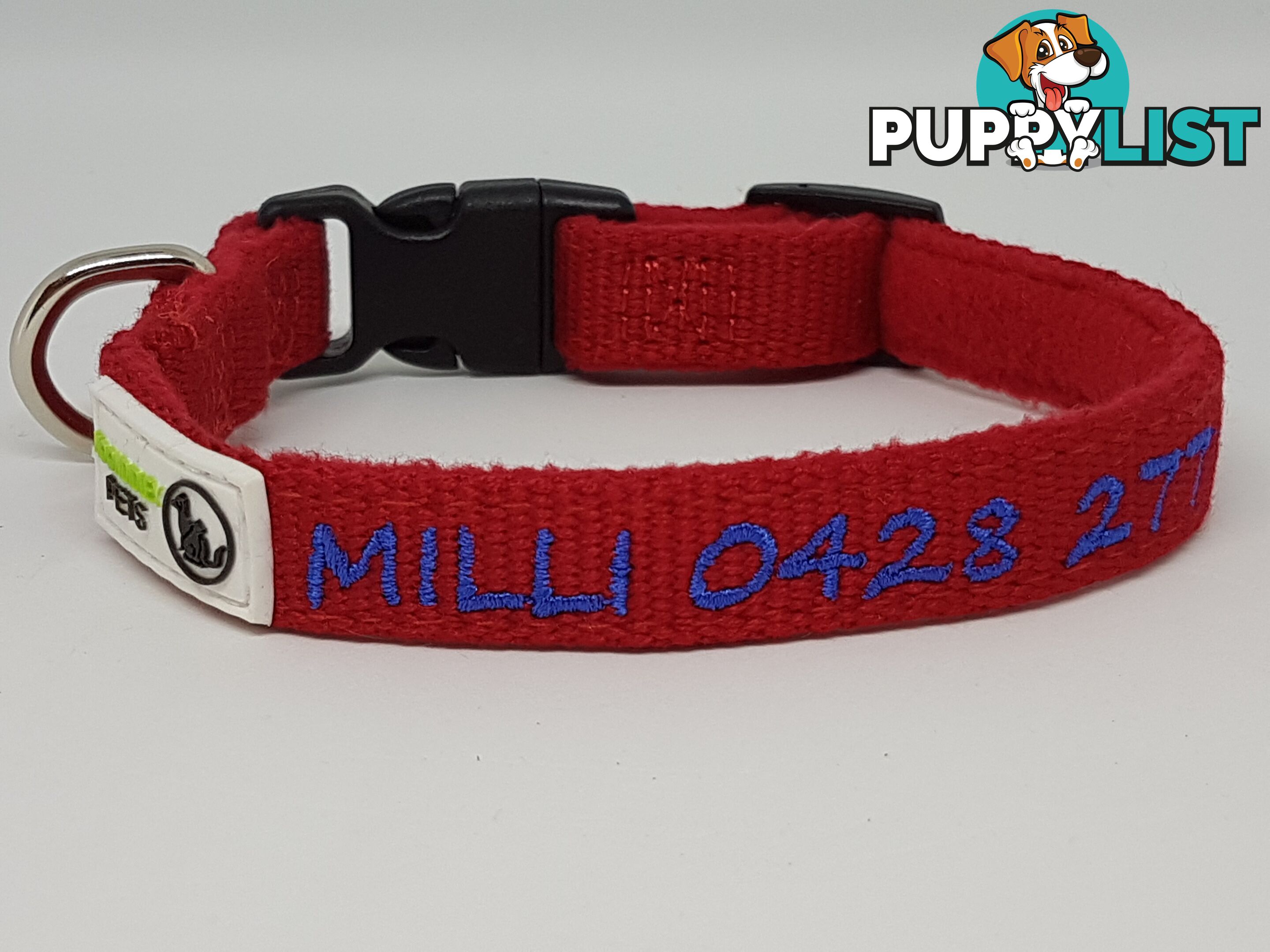 Doggie ID Collar Bamboo Fibre Fleece Padded Personalised Embroidered - CCB-CO-NP5-LNV-NO