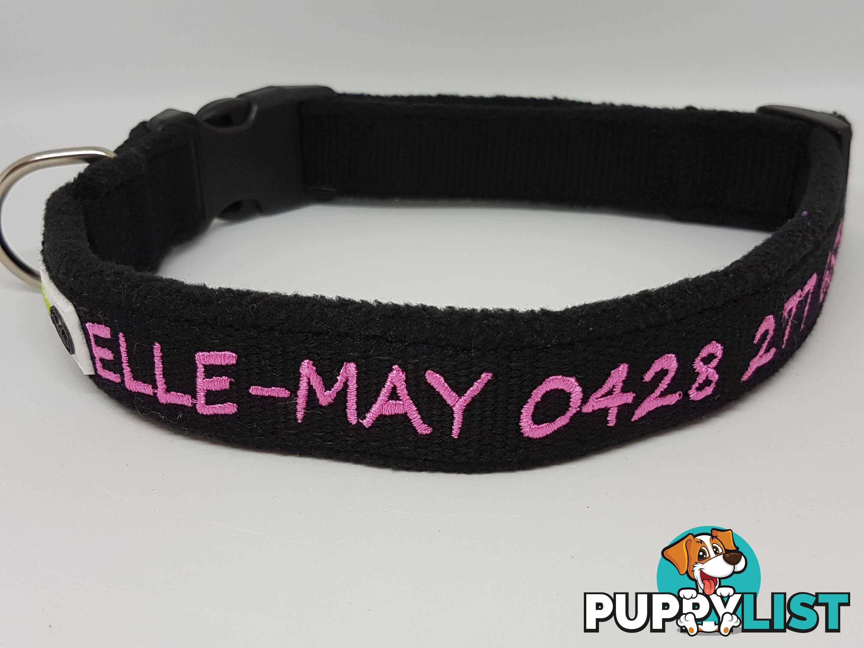 Doggie ID Collar Bamboo Fibre Fleece Padded Personalised Embroidered - CCB-CO-NP5-LNV-NO