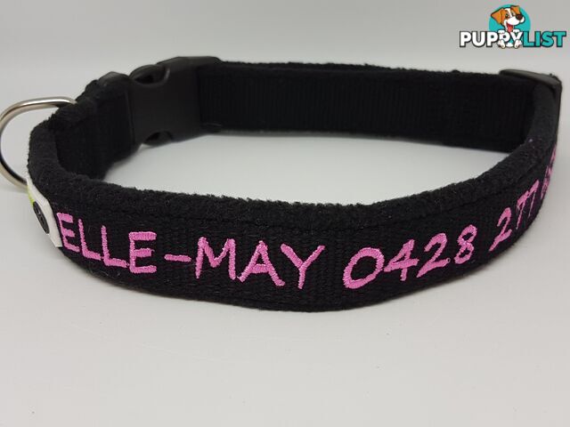 Doggie ID Collar Bamboo Fibre Fleece Padded Personalised Embroidered - CCB-CO-NP5-LNV-NO