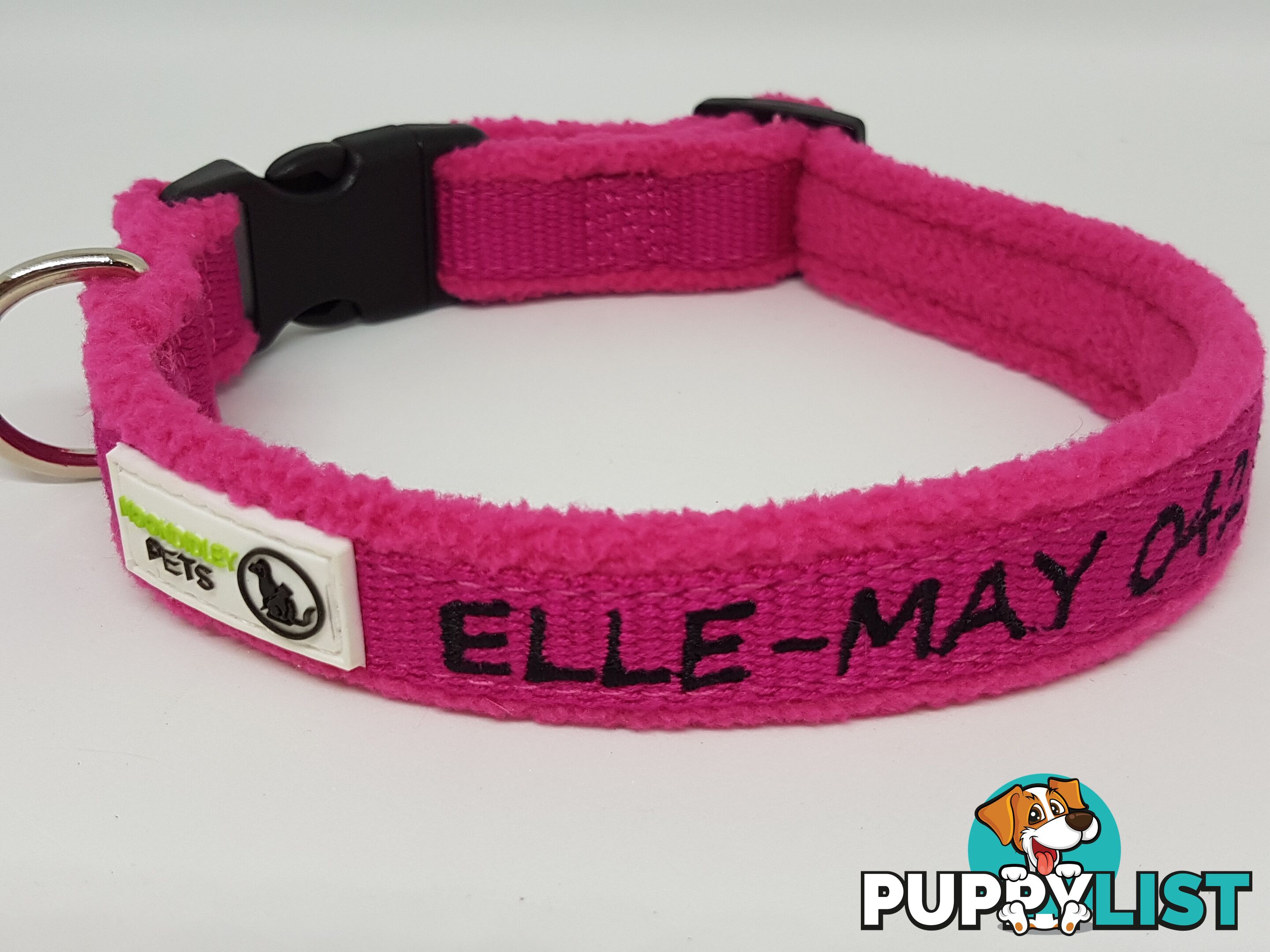 Doggie ID Collar Bamboo Fibre Fleece Padded Personalised Embroidered - CCB-CO-NP5-LNV-NO