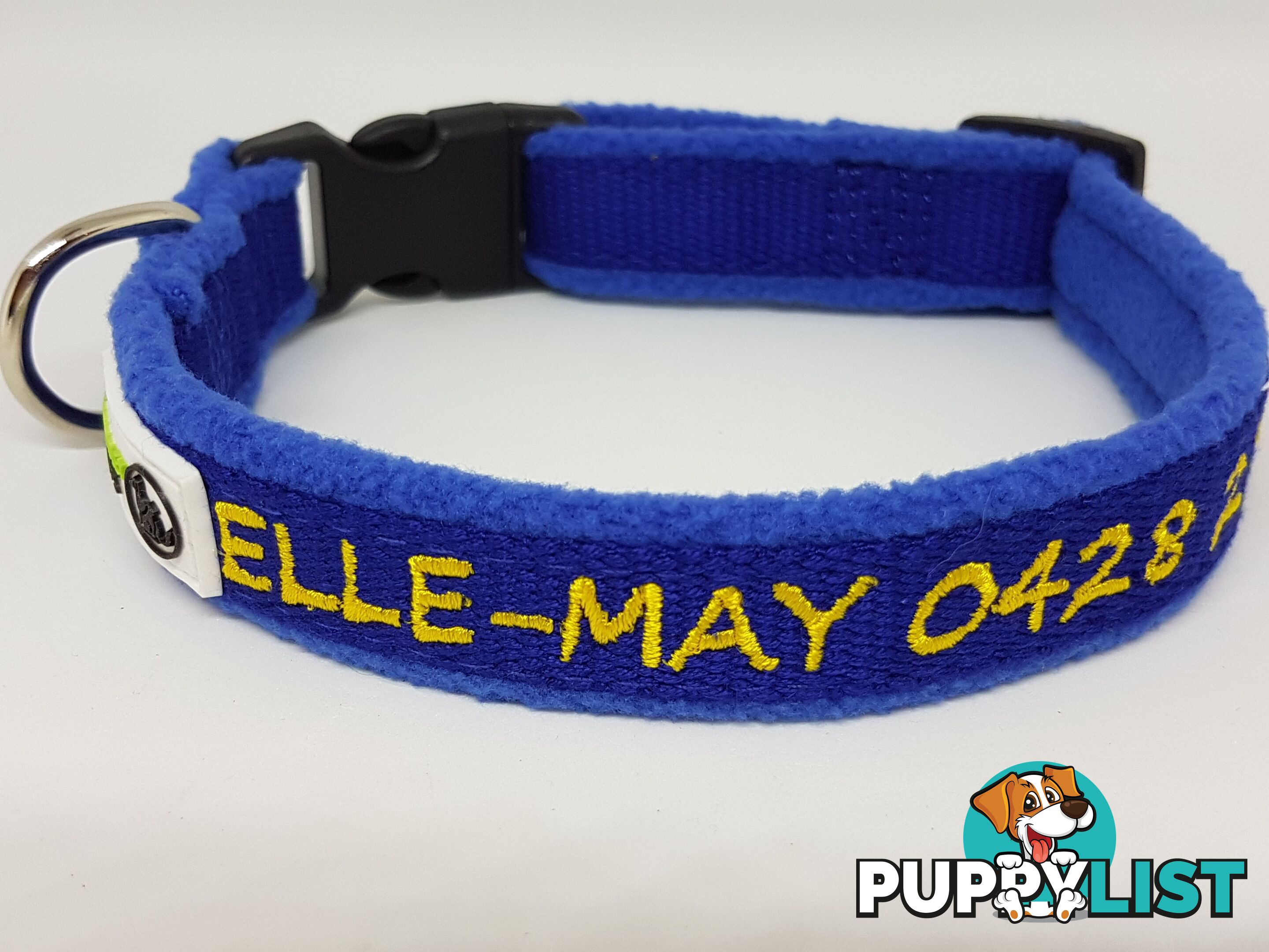 Doggie ID Collar Bamboo Fibre Fleece Padded Personalised Embroidered - CCB-CO-NP5-LNV-NO