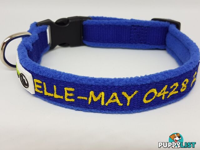 Doggie ID Collar Bamboo Fibre Fleece Padded Personalised Embroidered - CCB-CO-NP5-LNV-NO