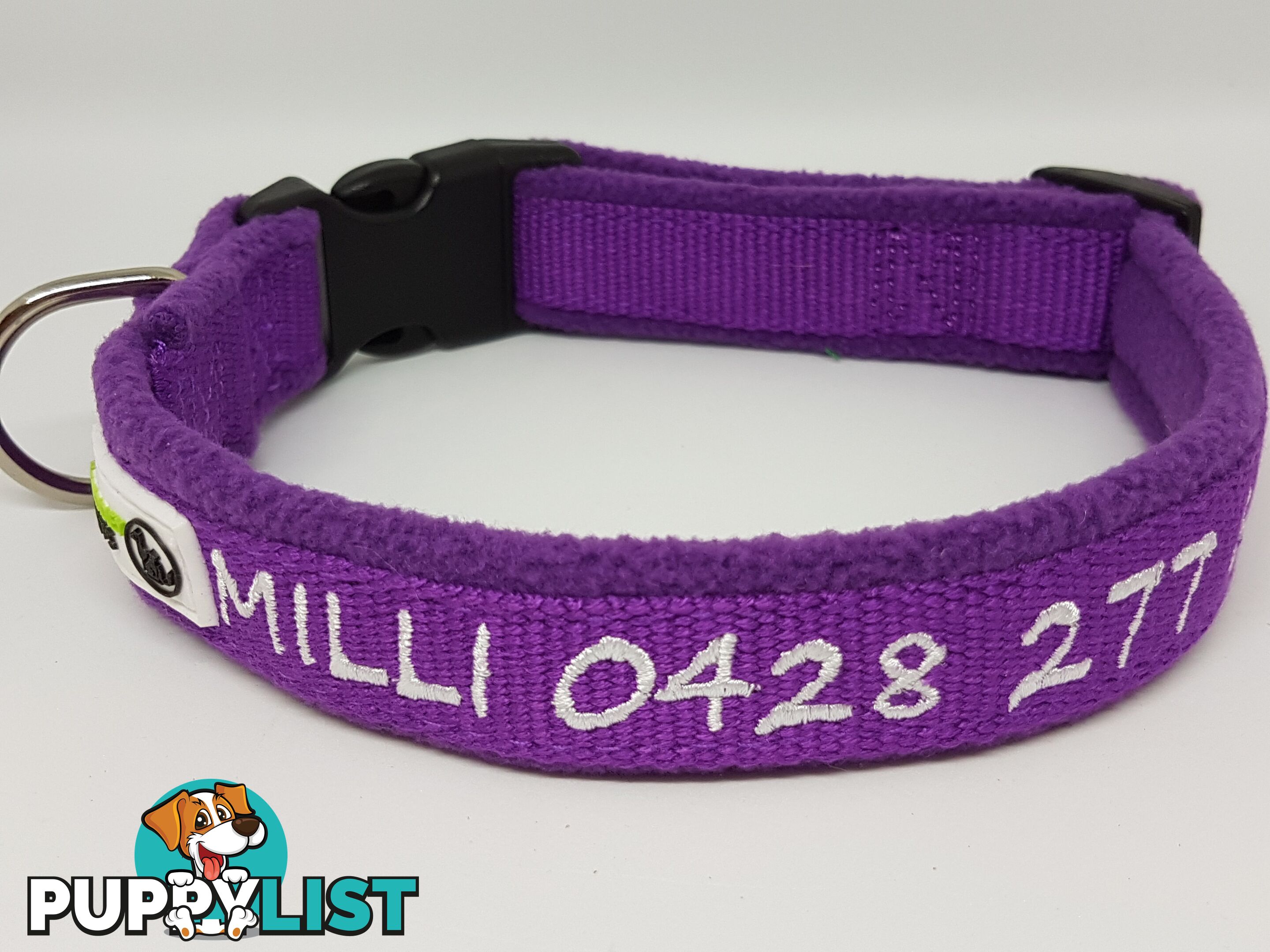 Doggie ID Collar Bamboo Fibre Fleece Padded Personalised Embroidered - CCB-CO-NP5-LNV-NO