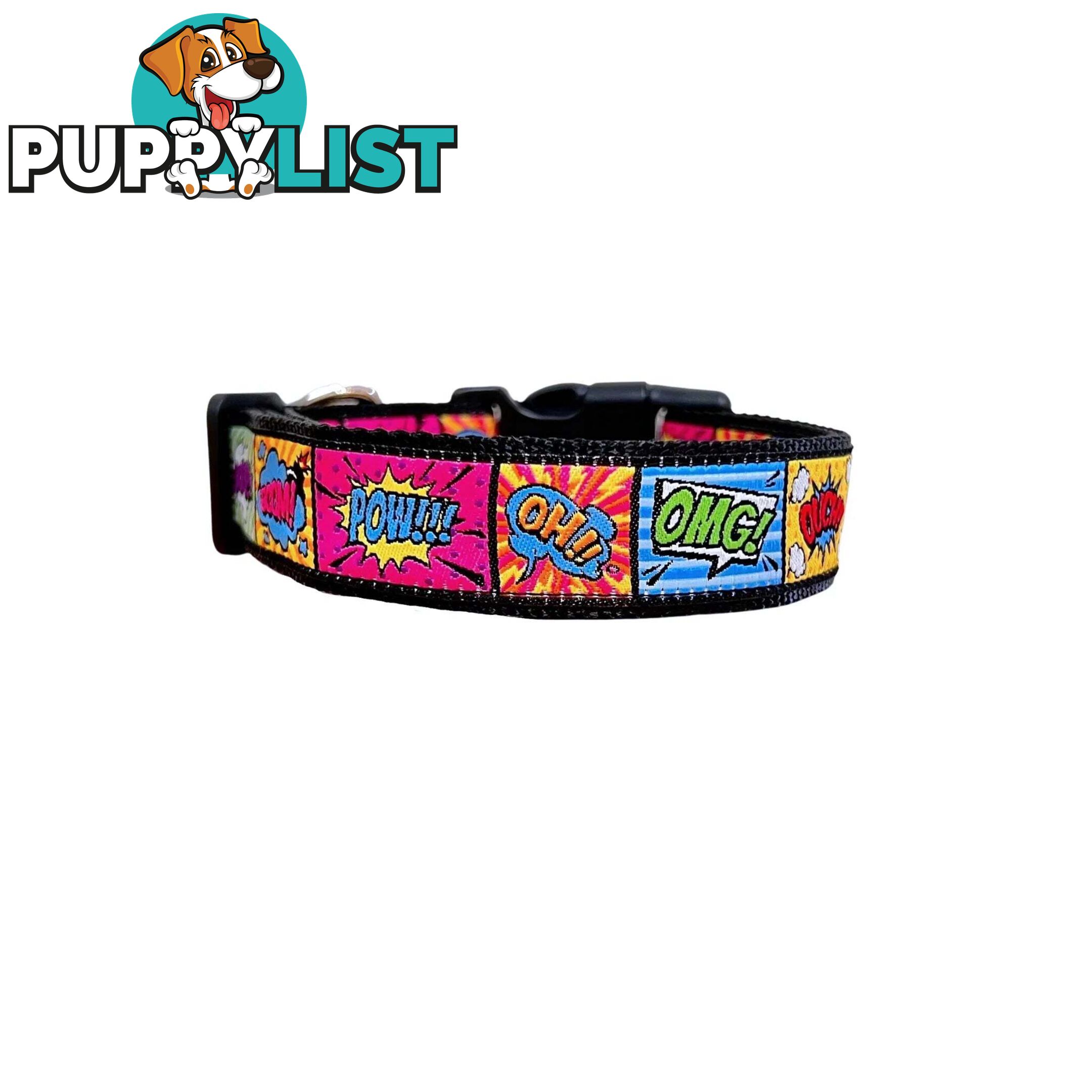 Comic Mania Dog Collar / XS - L - Hand Made by The Bark Side - TBSCOMMEDYEL