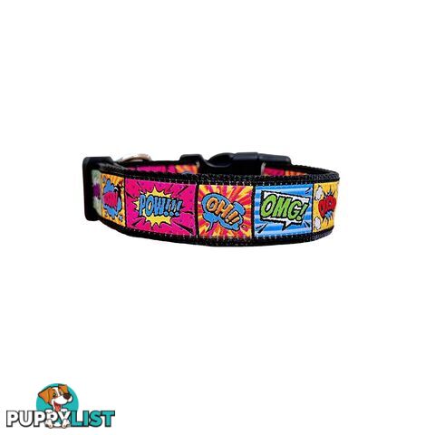 Comic Mania Dog Collar / XS - L - Hand Made by The Bark Side - TBSCOMMEDYEL