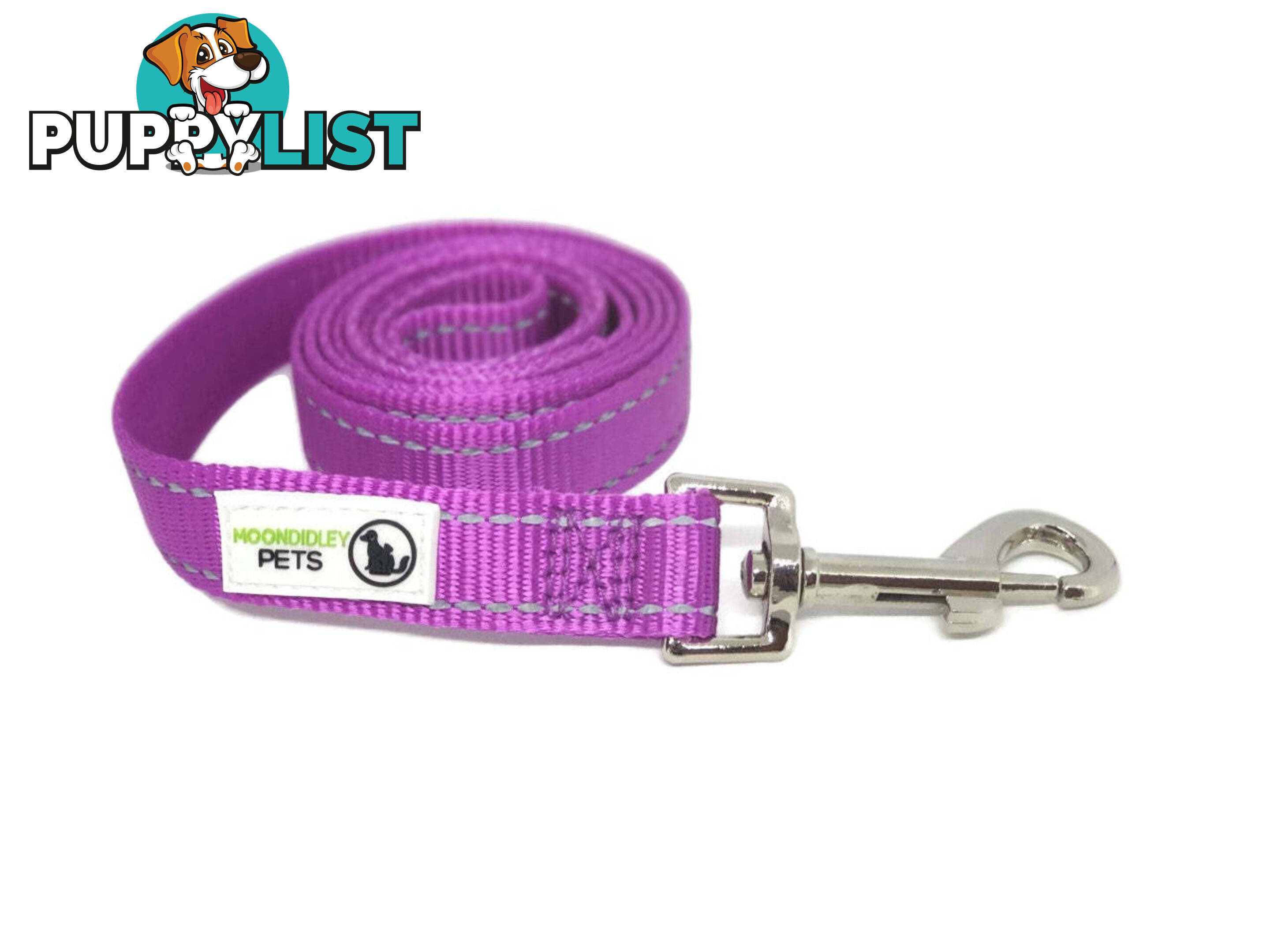 10m Long Nylon w/Reflective Stitching Dog Lead - Moondidley Pets - MDPLDREFLPNK2510