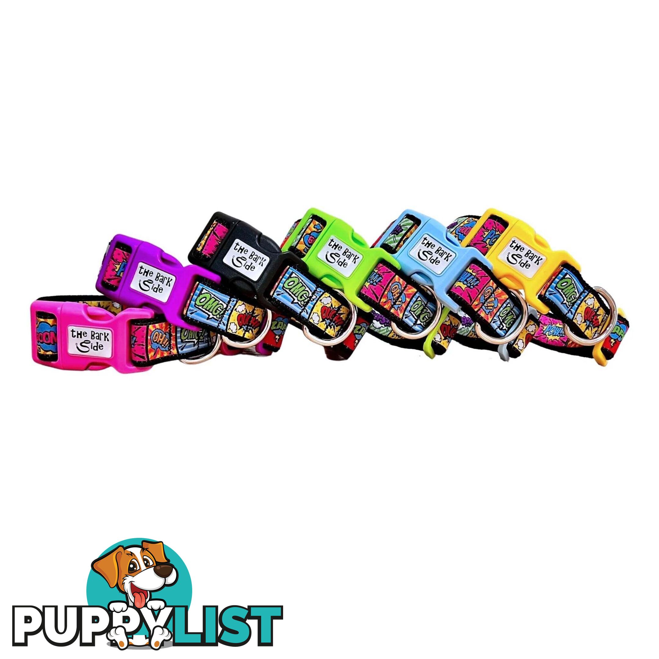Comic Mania Dog Collar / XS - L - Hand Made by The Bark Side - TBSCOMLGEBLK