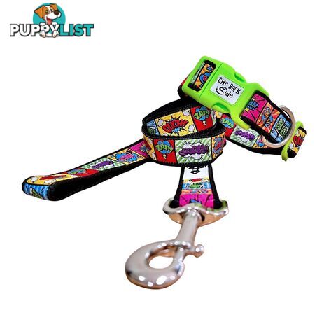 Comic Mania Dog Collar / XS - L - Hand Made by The Bark Side - TBSCOMLGEBLK