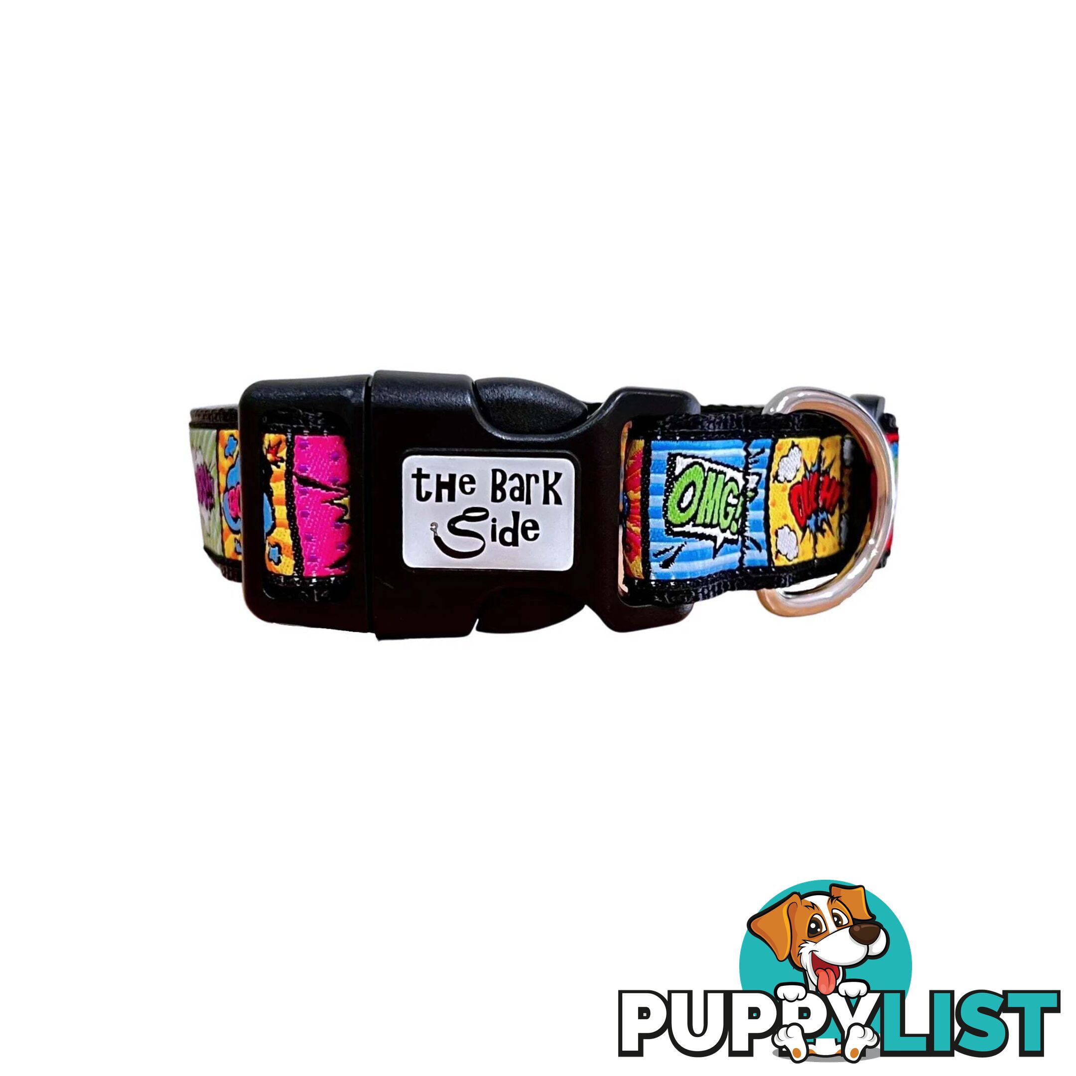 Comic Mania Dog Collar / XS - L - Hand Made by The Bark Side - TBSCOMLGEBLK