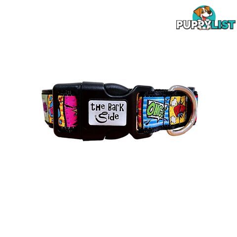 Comic Mania Dog Collar / XS - L - Hand Made by The Bark Side - TBSCOMLGEBLK