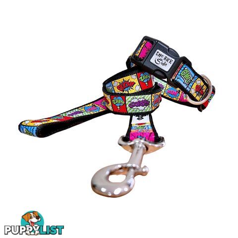 Comic Mania Dog Collar / XS - L - Hand Made by The Bark Side - TBSCOMLGEBLK