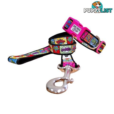 Comic Mania Dog Collar / XS - L - Hand Made by The Bark Side - TBSCOMLGEBLK